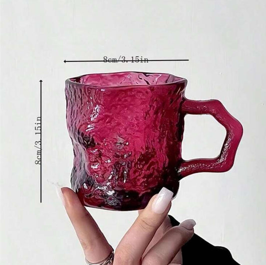 200ml Rose Red Ice Glacier Glass Cup with handle
