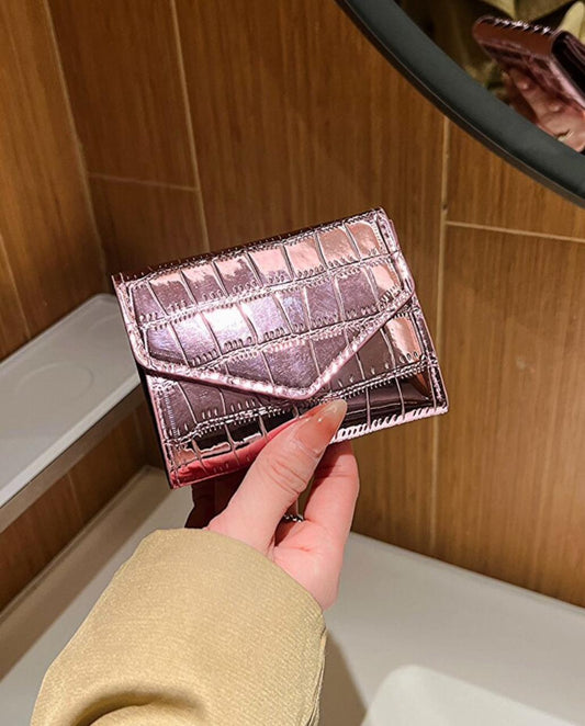 Metallic Crocodile Small Pocket Wallet