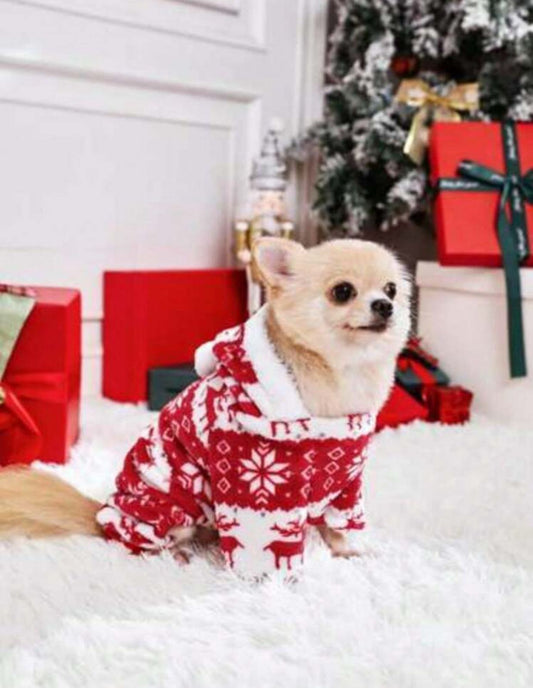 PETSIN Christmas Red & White Flannel Warm Pet Jumpsuit -- SIZE LARGE